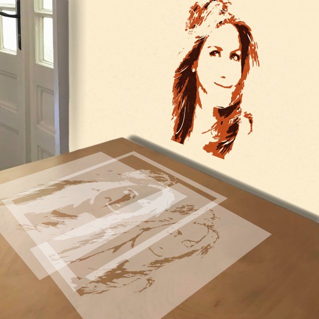 Jennifer Aniston stencil in 3 layers, simulated painting