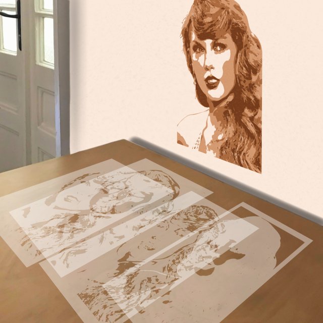 Taylor Swift on Runway stencil in 4 layers, simulated painting