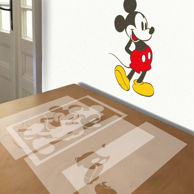 Mickey Mouse stencil in 4 layers, simulated painting