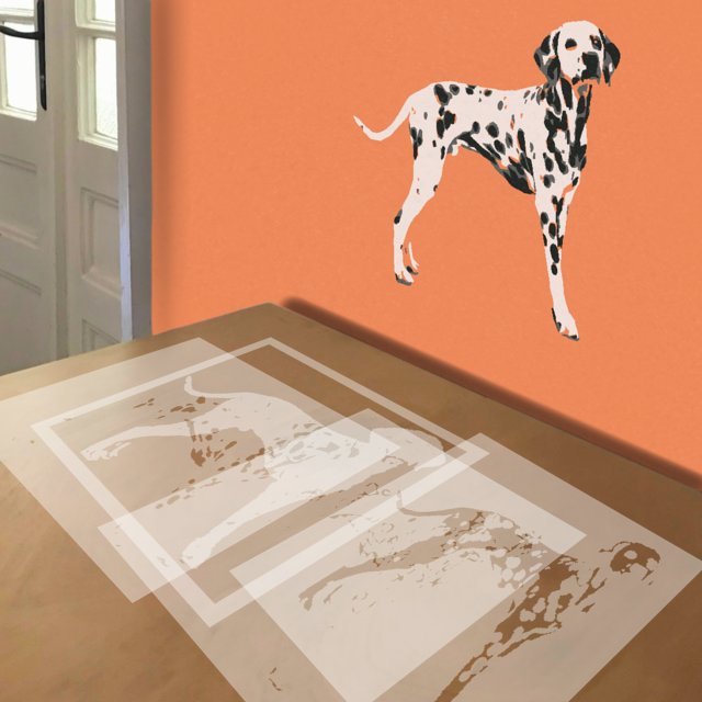 Dalmatian stencil in 4 layers, simulated painting
