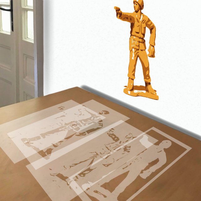 Pistolero stencil in 4 layers, simulated painting