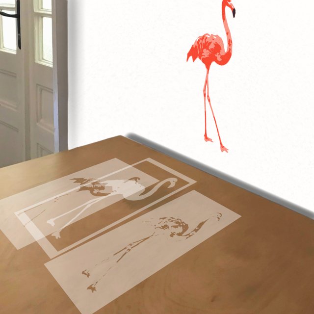 Pink Flamingo stencil in 4 layers, simulated painting