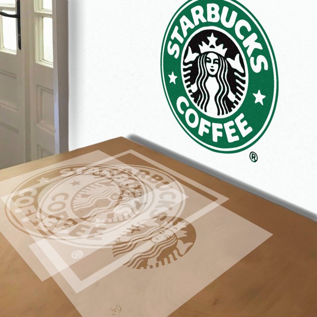 Starbucks Logo stencil in 3 layers, simulated painting