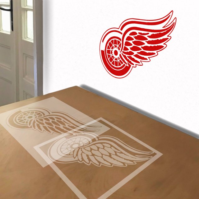 Detroit Redwings stencil in 2 layers, simulated painting