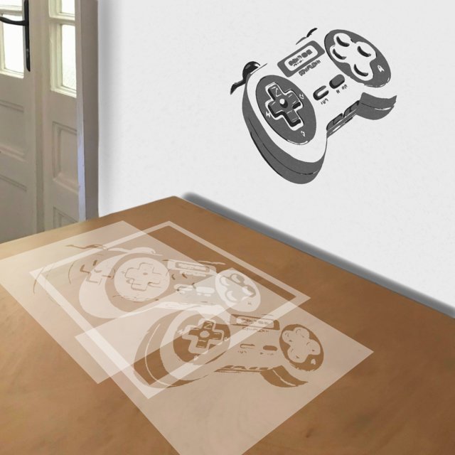 Super Nintendo Controller stencil in 3 layers, simulated painting