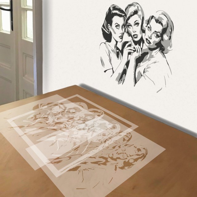 Concerned Women stencil in 3 layers, simulated painting