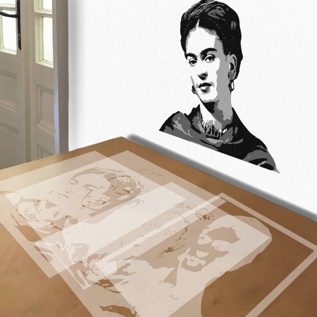 Frida Kahlo stencil in 4 layers, simulated painting