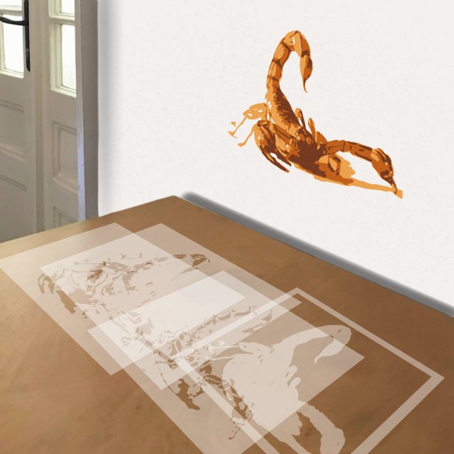 Scorpion stencil in 4 layers, simulated painting