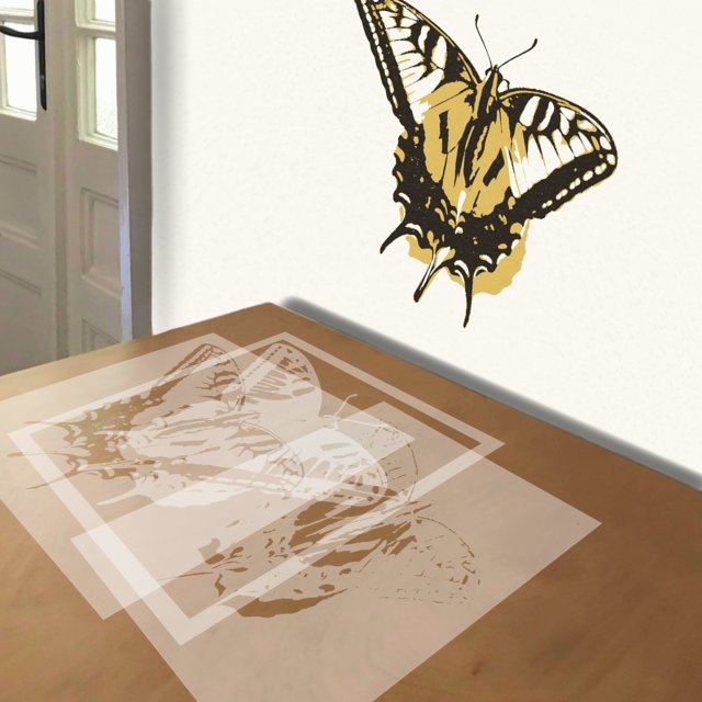 Tiger Swallowtail stencil in 3 layers, simulated painting
