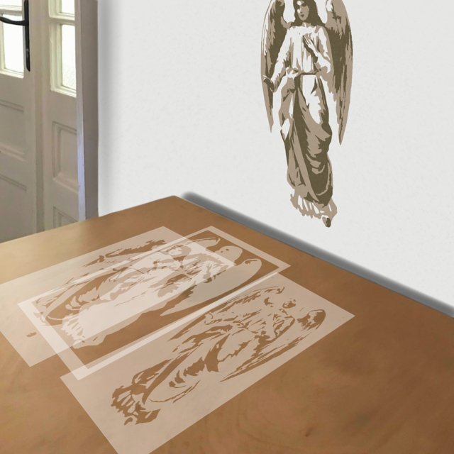 Angel stencil in 3 layers, simulated painting
