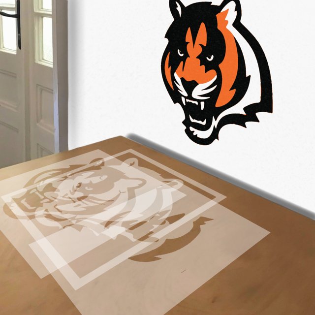 Cincinnati Bengals stencil in 3 layers, simulated painting