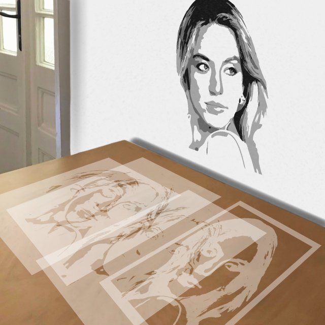 Sydney Sweeney stencil in 4 layers, simulated painting