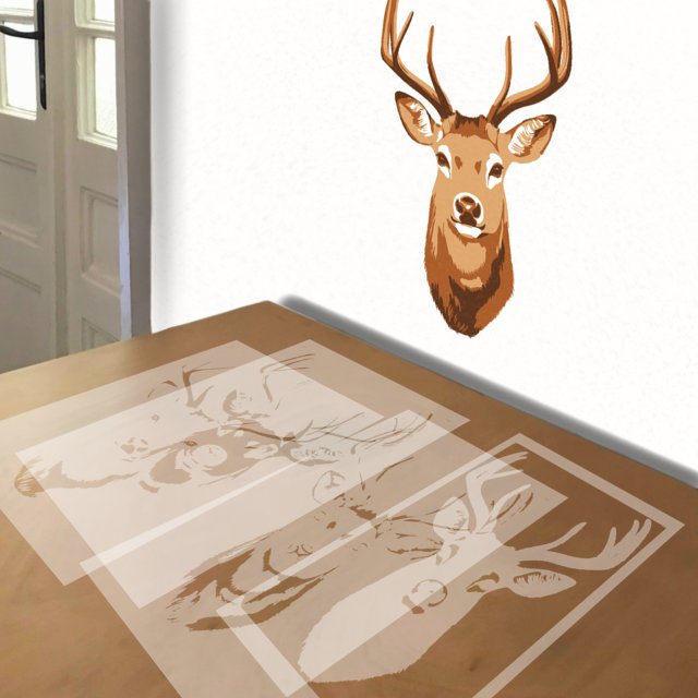 Deer Head Trophy stencil in 4 layers, simulated painting