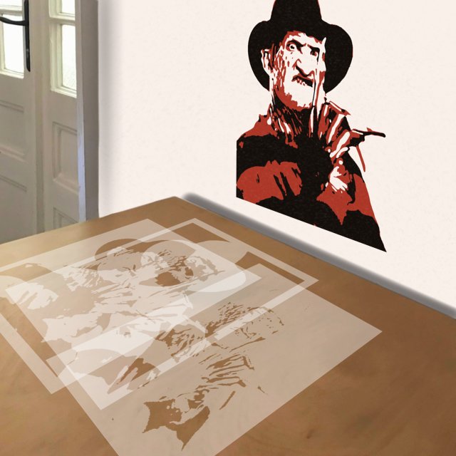Freddie Krueger stencil in 3 layers, simulated painting