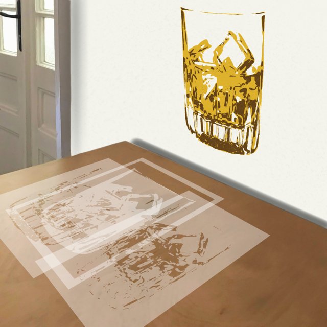 Whiskey stencil in 3 layers, simulated painting