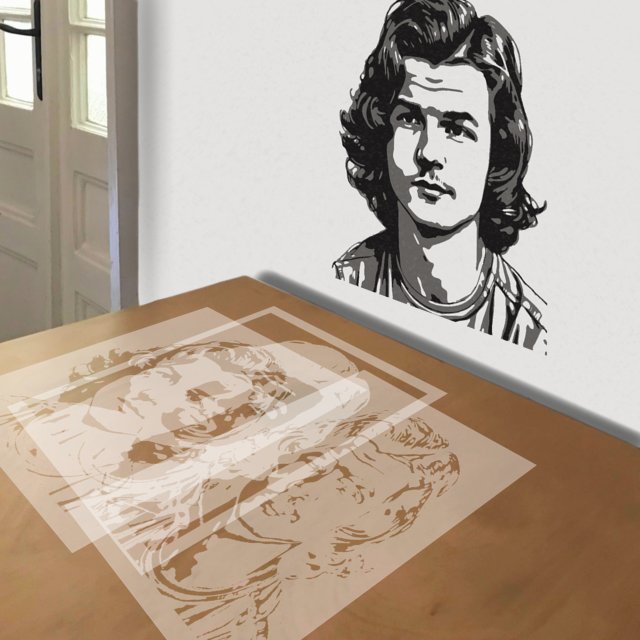 Joe Keery stencil in 3 layers, simulated painting