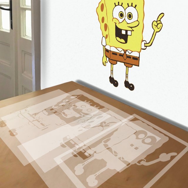 Spongebob stencil in 4 layers, simulated painting