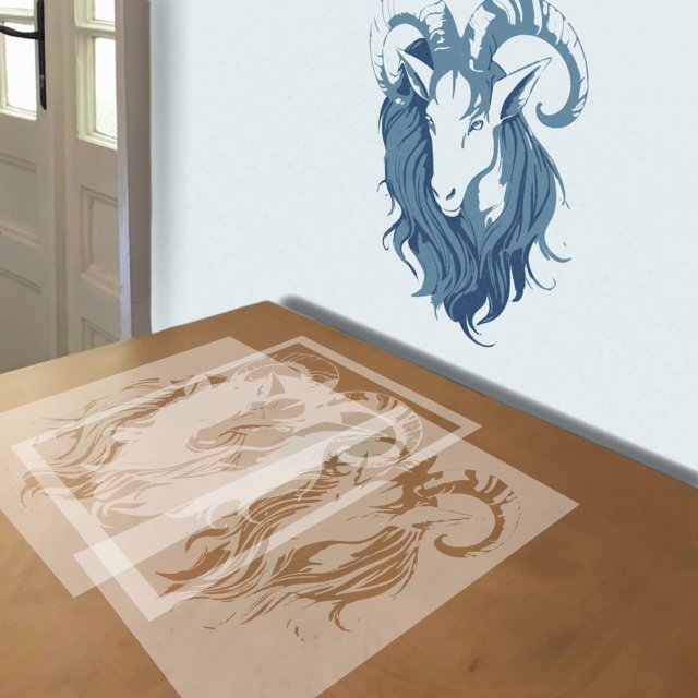 Capricorn stencil in 3 layers, simulated painting
