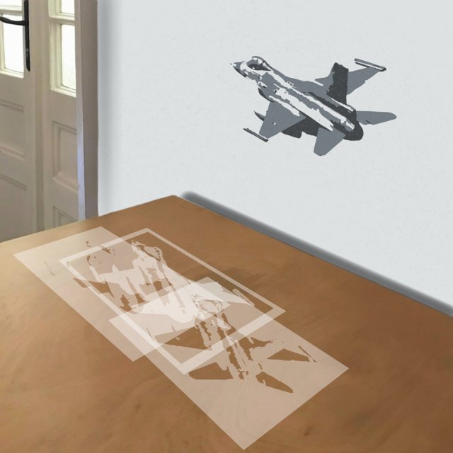 F-16 stencil in 3 layers, simulated painting