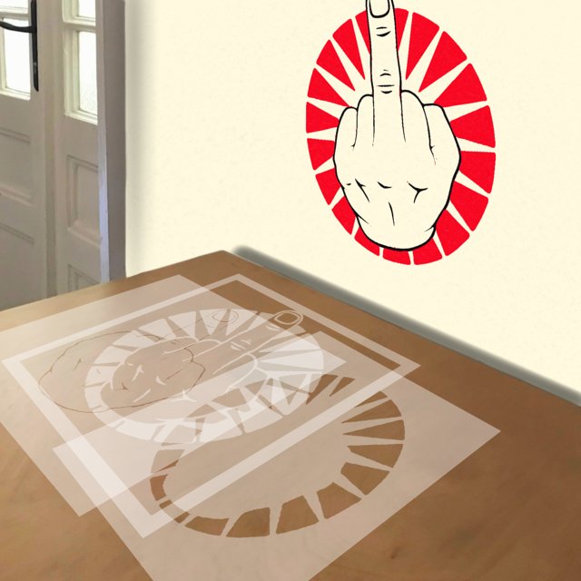 Stinkefinger stencil in 3 layers, simulated painting