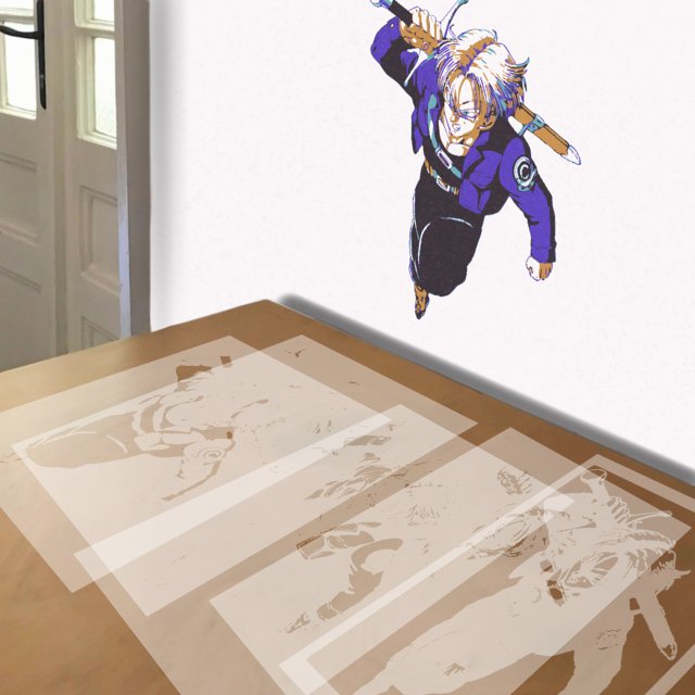 Trunks stencil in 5 layers, simulated painting