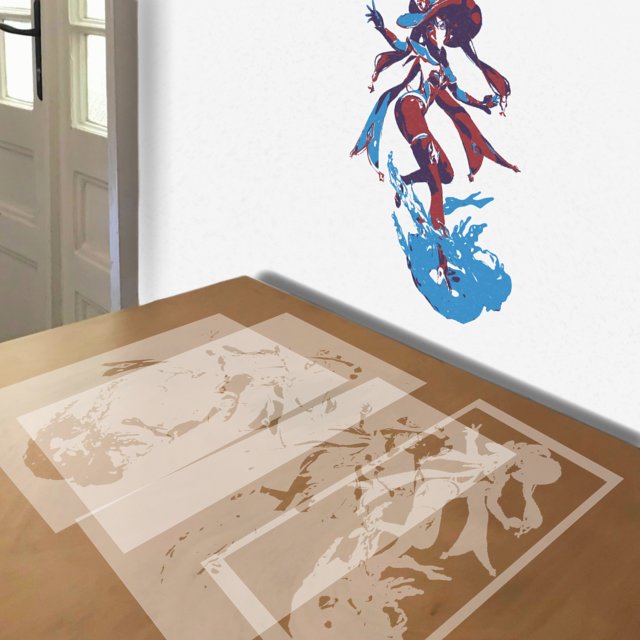 Mona (Genshin Impact) stencil in 4 layers, simulated painting
