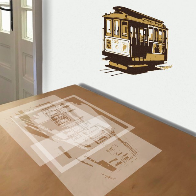 Cable Car stencil in 3 layers, simulated painting