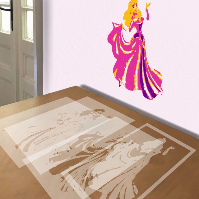 Princess Aurora stencil in 4 layers, simulated painting