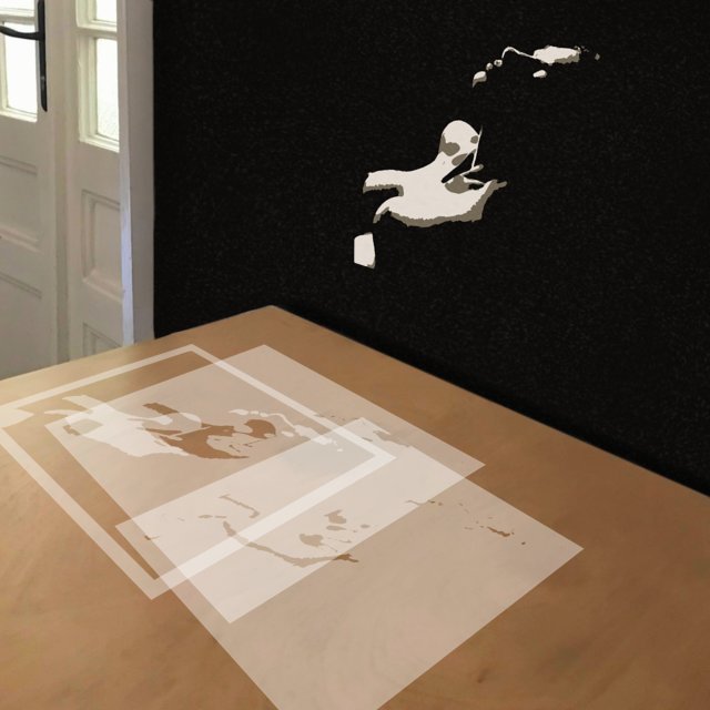 Naked Breasts stencil in 3 layers, simulated painting