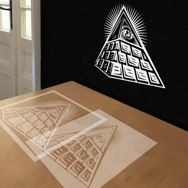 Illuminati Symbol stencil in 2 layers, simulated painting