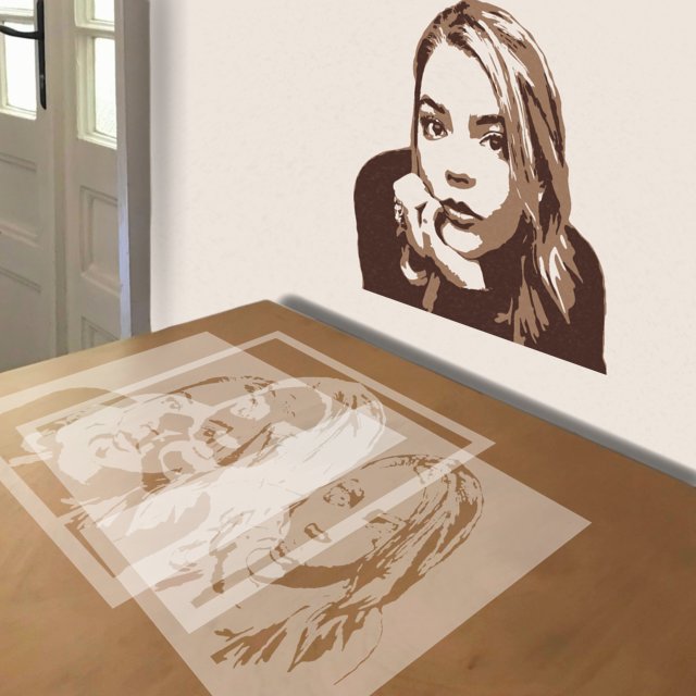 Anya Taylor-Joy stencil in 3 layers, simulated painting