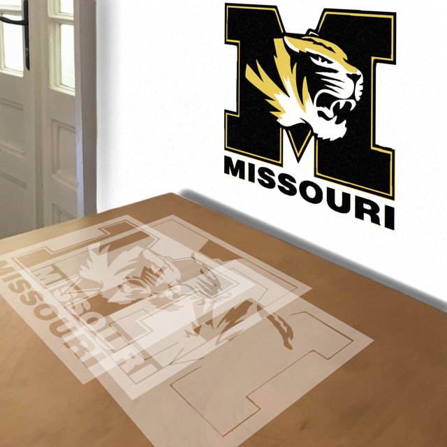Missouri Tigers stencil in 3 layers, simulated painting