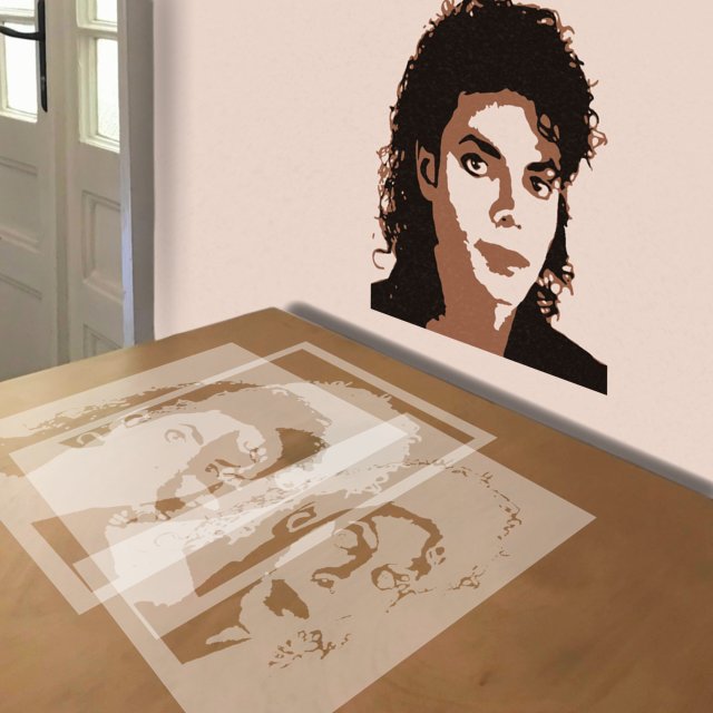 Michael Jackson stencil in 3 layers, simulated painting