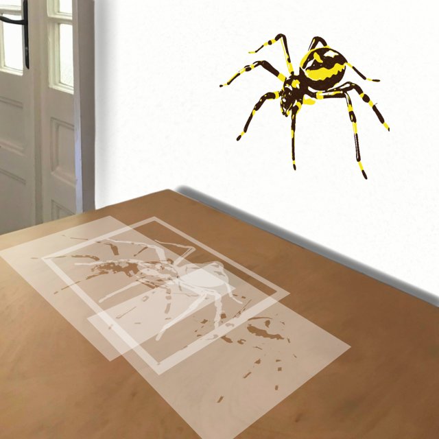 Spider stencil in 3 layers, simulated painting