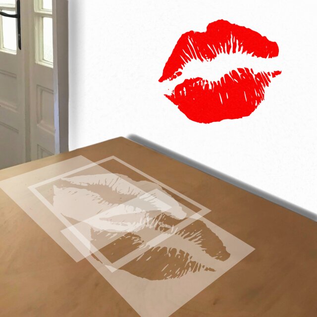 Kiss stencil in 3 layers, simulated painting