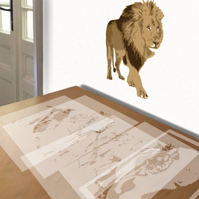 The Lion stencil in 5 layers, simulated painting