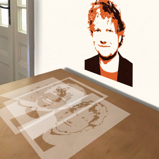Ed Sheeran stencil in 3 layers, simulated painting