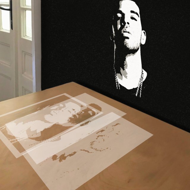 Aubrey Drake Graham stencil in 3 layers, simulated painting
