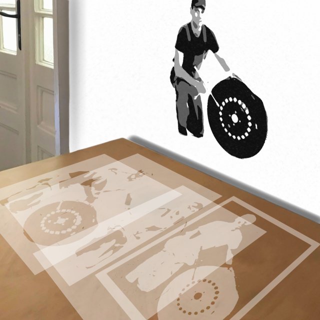 Auto Mechanic stencil in 4 layers, simulated painting