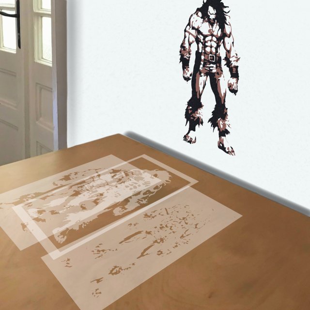 Lobo stencil in 3 layers, simulated painting