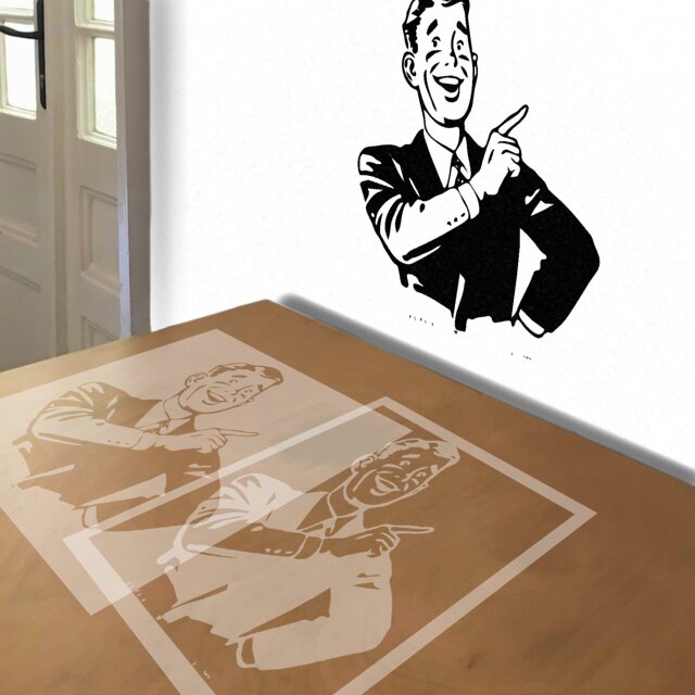 Explaining Man stencil in 2 layers, simulated painting