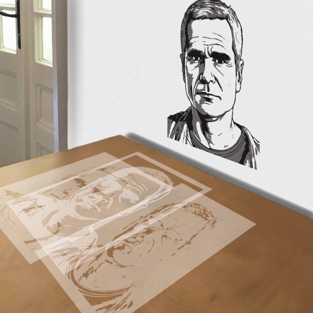 Henry Rollins stencil in 3 layers, simulated painting