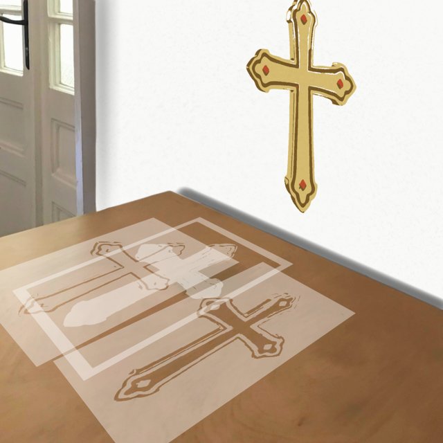 Christian Cross stencil in 4 layers, simulated painting