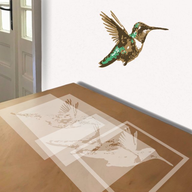 Hummingbird stencil in 4 layers, simulated painting