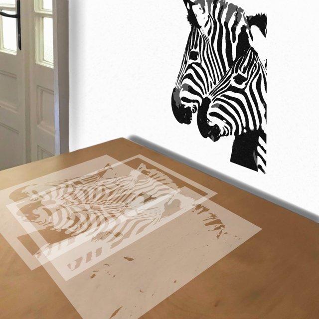 Zebras stencil in 3 layers, simulated painting