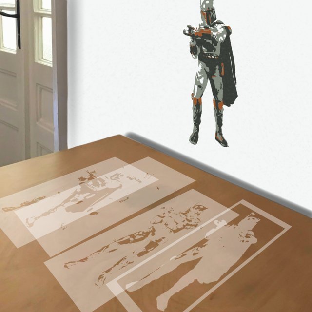 Boba Fett stencil in 4 layers, simulated painting