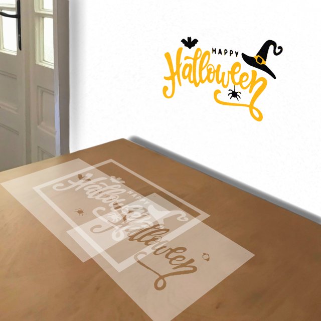 Happy Halloween stencil in 3 layers, simulated painting