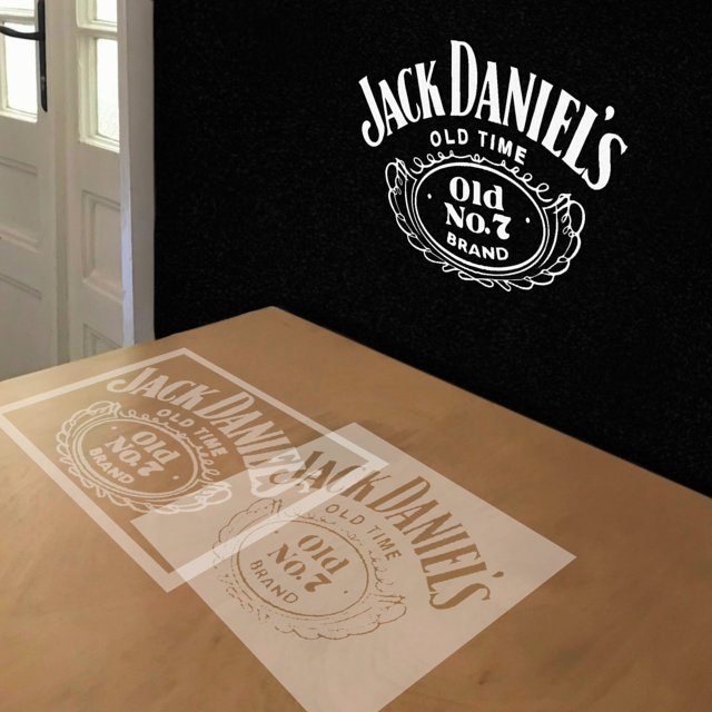 Jack Daniel's Logo stencil in 2 layers, simulated painting