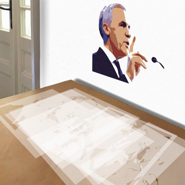 Mark Carney stencil in 8 layers, simulated painting