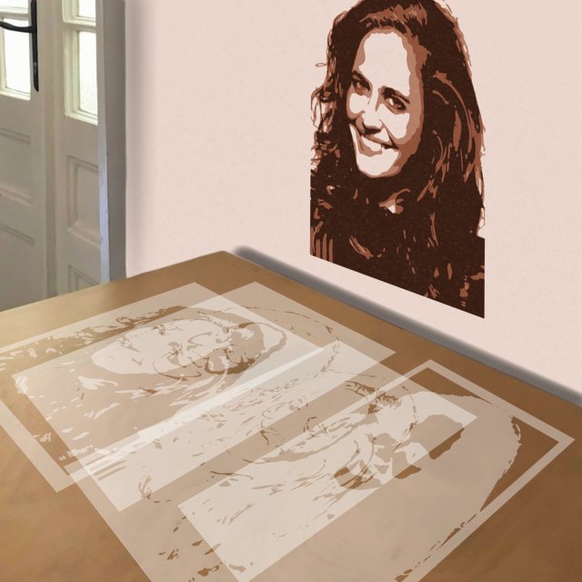 Eva Green stencil in 4 layers, simulated painting